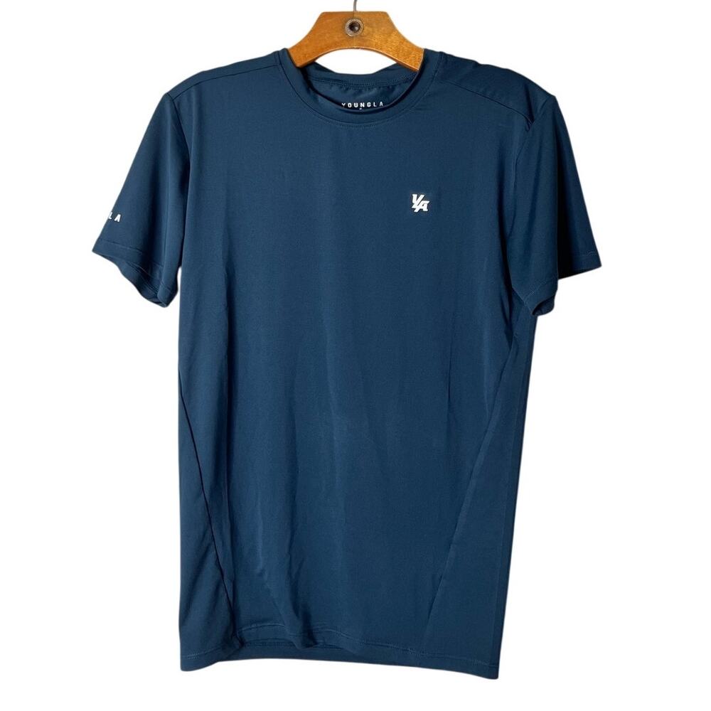 YoungLA 476 Stealth Compression Tee Slate Blue Teal Gym Shirt Large